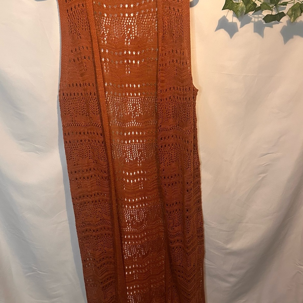 Cloud Chaser Open-Knit Rust Orange Cardigan